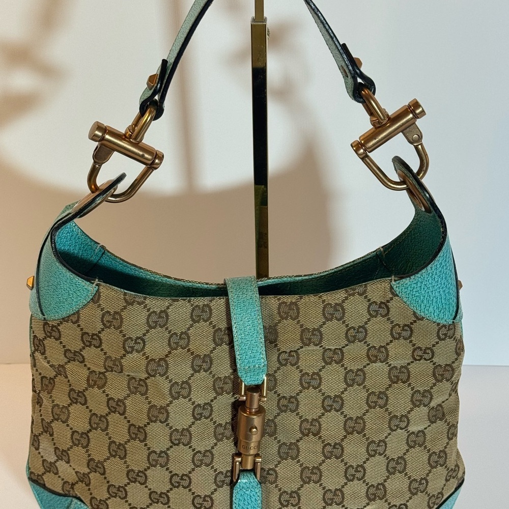 AUTHENTIC Gucci Tan and Teal Jackie Shoulder Bag - Picture 2 of 12